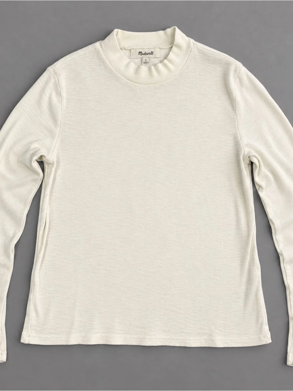 Madewell Ribbed Mock Neck Long Sleeve Top Cream Cotton Modal Small